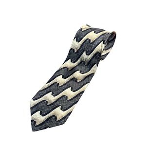 Fratelli Hand Made Italy Silk Tie Abstract Wave Pattern Navy Gold Designer